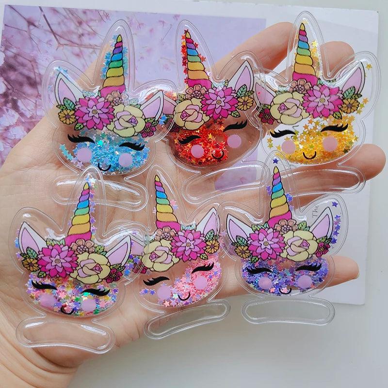 20pcs Unicorn Glitter Quicksand Patches DIY Children Clip Accessories