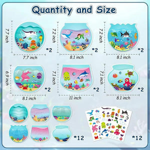 12Pcs Summer Sea Animal Stickers for Kids, Shark Tropical Fish Art