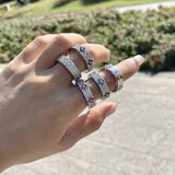 Crystal Flower Clover Charm Ring for Office Lady Party Jewelry Gift