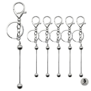 Silver Plated Lobster Clasp KeyRing Keychain Bar Beaded Key Holder
