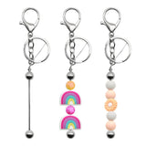 Silver Plated Lobster Clasp KeyRing Keychain Bar Beaded Key Holder