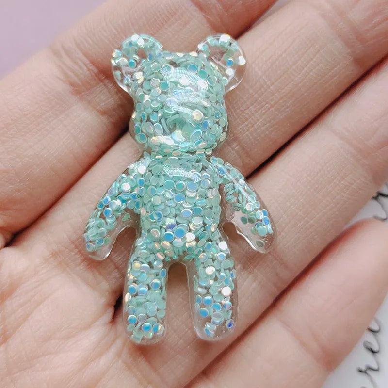 12pcs Glitter Bear DIY Shoe Button Head Ornament Resin Cabochons