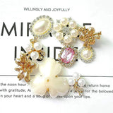 10pcs Pearl Rhinestone Buttons Flatback Flower Brooch DIY Craft Accessories