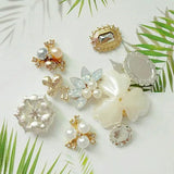 10pcs Pearl Rhinestone Buttons Flatback Flower Brooch DIY Craft Accessories