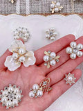 10pcs Pearl Rhinestone Buttons Flatback Flower Brooch DIY Craft Accessories