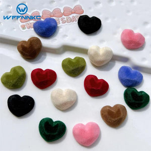 20-30Pcs Colorful Flocking Heart Resin DIY Decoration Accessory