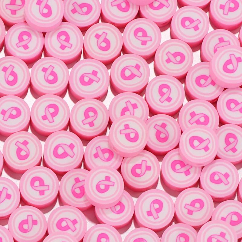 100pcs Breast Cancer Pink Ribbon Clay Beads Spacer DIY Jewelry Making