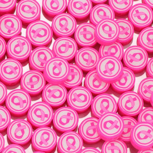100pcs Breast Cancer Pink Ribbon Clay Beads Spacer DIY Jewelry Making
