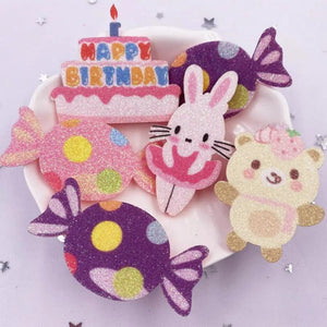 10pcs Glitter Felt Fabric Nonwovens Birthday Cake Bunny Bear Applique DIY Patch