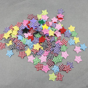 200Pcs 20mm Padded Grid Cloth Stars Appliques DIY Sewing Patches
