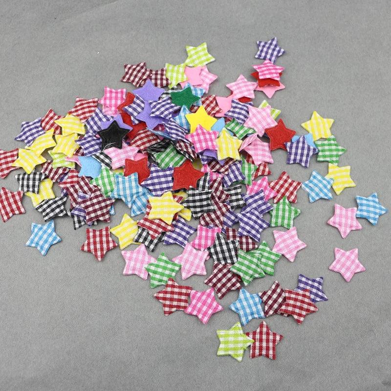 200Pcs 20mm Padded Grid Cloth Stars Appliques DIY Sewing Patches