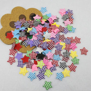 200Pcs 20mm Padded Grid Cloth Stars Appliques DIY Sewing Patches