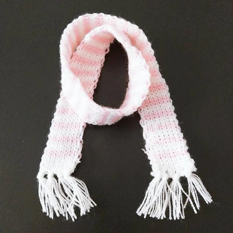 Hand Knitted Stripe Long Scarf Christmas Plush Toy DIY Art Craft Decor