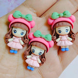 10pcs Flat Back Resin Cartoon Doll DIY Resin Cabochons for Kids Hair Clip Cover
