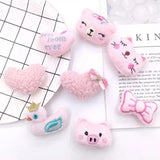 10Pcs Cartoon Pink Plush Doll Patches DIY Heart/Bow/Cat/Pig Accessories
