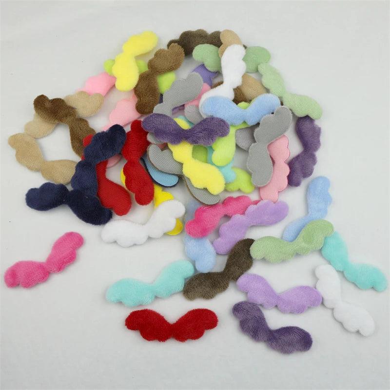 80Pcs Plush Angel Wings Padded Appliques DIY Clothes Scarf Bows Decor Patches