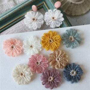 20Pcs 40mm Knitting Flower Applique DIY Craft Earrings Hairpin Jewelry Clothing