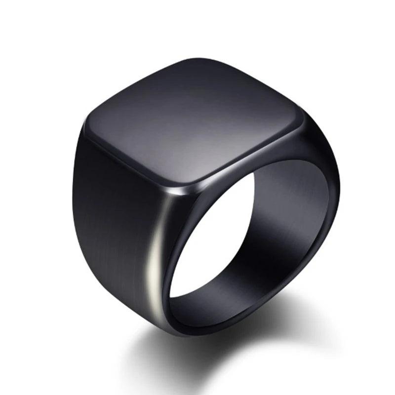 Custom Engraved Mens Signet Ring Stainless Steel Fraternal Band BF Gift