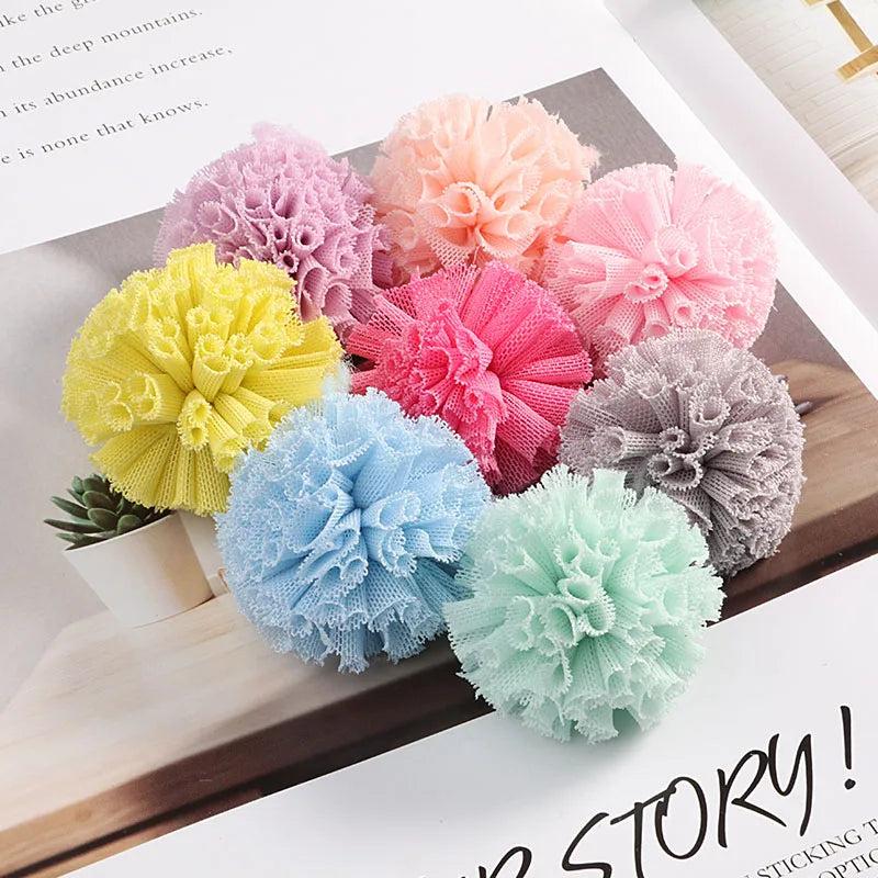 10Pcs 40mm DIY Lace Ball Elastic Flower Pompoms Craft Plush Pendant