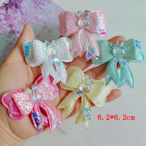 10pcs Pink Double Bow Padded Appliques for DIY Craft