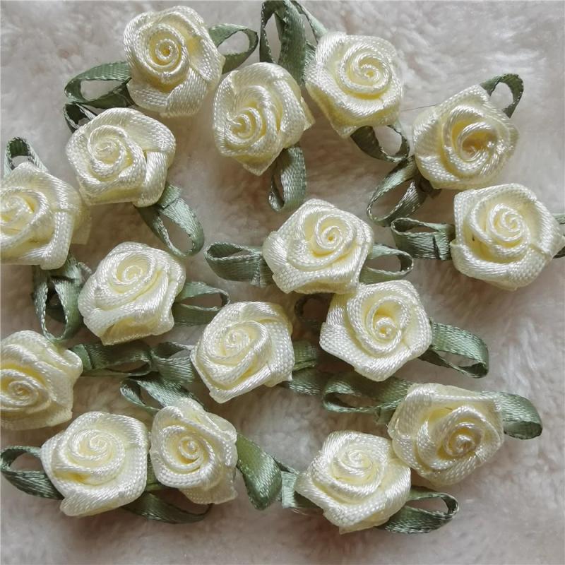Apricot Mini Silk Rose Flowers Heads Satin Ribbon Appliques DIY Wedding Decor