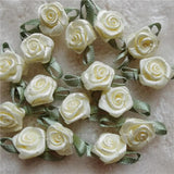 Apricot Mini Silk Rose Flowers Heads Satin Ribbon Appliques DIY Wedding Decor