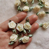 Apricot Mini Silk Rose Flowers Heads Satin Ribbon Appliques DIY Wedding Decor