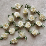 Apricot Mini Silk Rose Flowers Heads Satin Ribbon Appliques DIY Wedding Decor