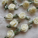 Apricot Mini Silk Rose Flowers Heads Satin Ribbon Appliques DIY Wedding Decor