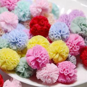 25mm Lace Gauze Pom Pom Elastic Flowers Balls DIY Plush Pompom Pendant