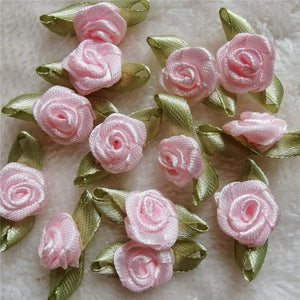 Mini Rose Flower Heads Satin Ribbon Appliques DIY Wedding Decor