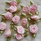 Mini Rose Flower Heads Satin Ribbon Appliques DIY Wedding Decor