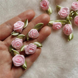 Mini Rose Flower Heads Satin Ribbon Appliques DIY Wedding Decor