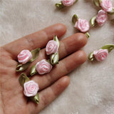 Mini Rose Flower Heads Satin Ribbon Appliques DIY Wedding Decor