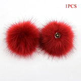 Colorful Dark Buckle Faux Fox Fur Pompom Women Caps Shoes Accessory