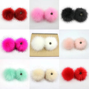 Colorful Dark Buckle Faux Fox Fur Pompom Women Caps Shoes Accessory