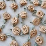 Mini Rose Flower Heads with Satin Ribbon Appliques for DIY Crafts