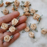 Mini Rose Flower Heads with Satin Ribbon Appliques for DIY Crafts