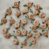 Mini Rose Flower Heads with Satin Ribbon Appliques for DIY Crafts