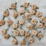 Mini Rose Flower Heads with Satin Ribbon Appliques for DIY Crafts