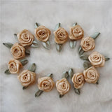 Mini Rose Flower Heads with Satin Ribbon Appliques for DIY Crafts