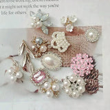 10 pcs Pearl Rhinestone Buttons Flatback Flower Brooch Embellishments