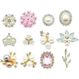 10 pcs Pearl Rhinestone Buttons Flatback Flower Brooch Embellishments