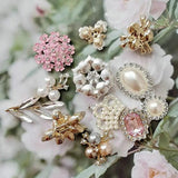10 pcs Pearl Rhinestone Buttons Flatback Flower Brooch Embellishments