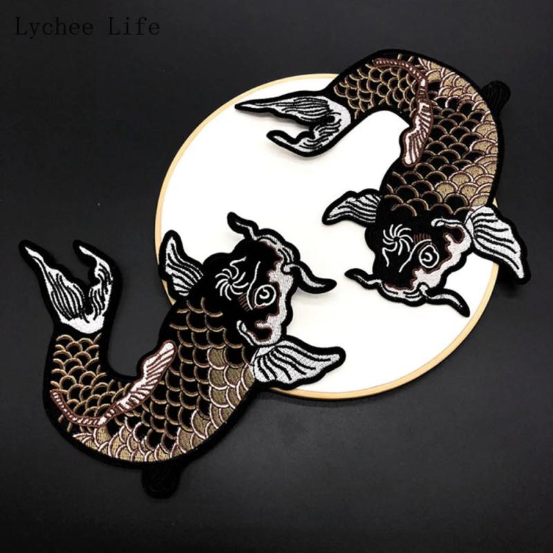 2PCS Fish Embroidery Cloth Stickers Chinese Style Carp Applique Clothes Sticker