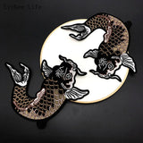 2PCS Fish Embroidery Cloth Stickers Chinese Style Carp Applique Clothes Sticker