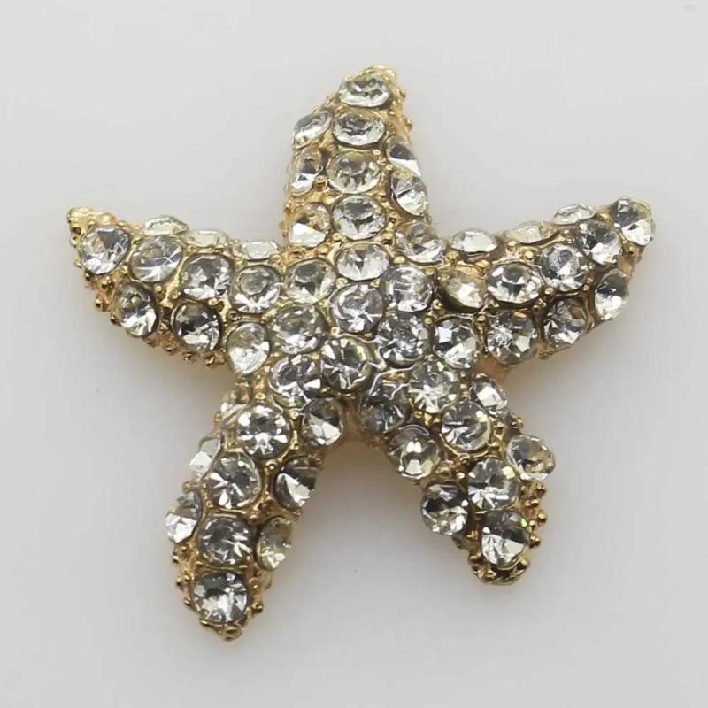30mm 5Pcs/lot Starfish Pearl Crystal Rhinestone Metal Embellishment Buttons