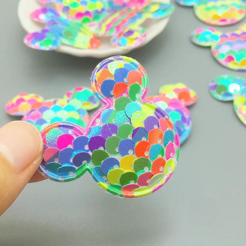 16Pcs Glitter Sequins Fabric Mouse Padded Patches for DIY Crafts