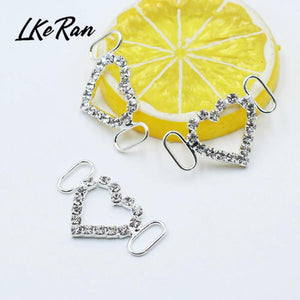 10Pcs Hearts Double Ring Rhinestone Slider Buckles DIY Wedding Gift Hair Bow