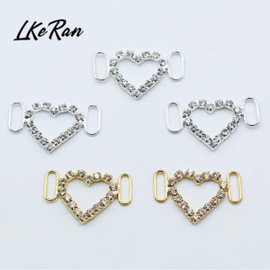 10Pcs Hearts Double Ring Rhinestone Slider Buckles DIY Wedding Gift Hair Bow